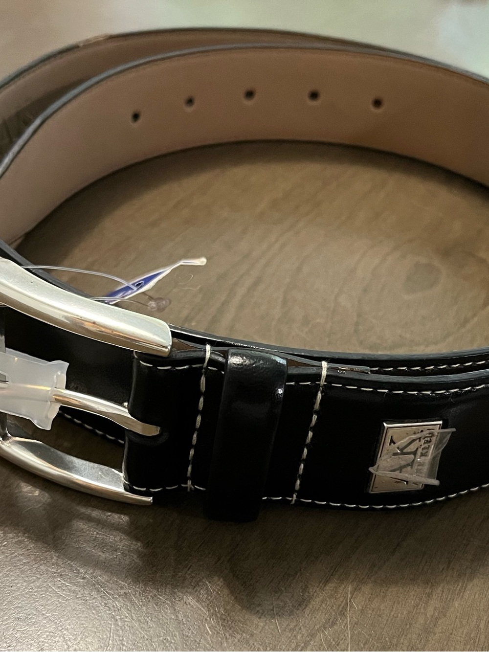 Women’s Ann Klein Black Leather Belt with Contrast Stitching NWT Brand New XL